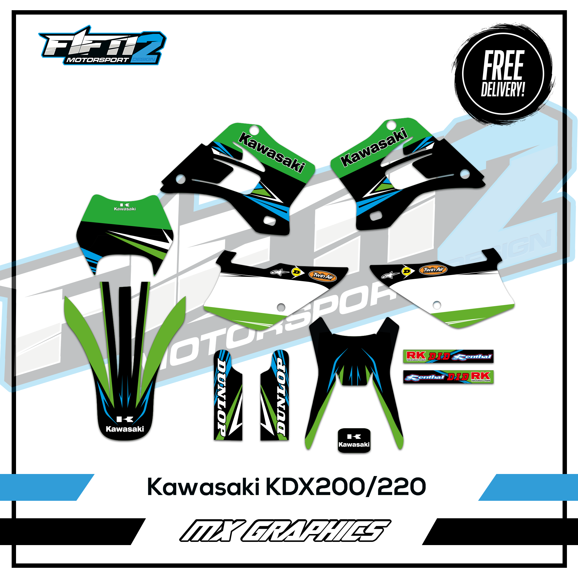 KAWASAKI KDX 200 220 19952008 Graphics Kit Decals Wrap Stickers 1996